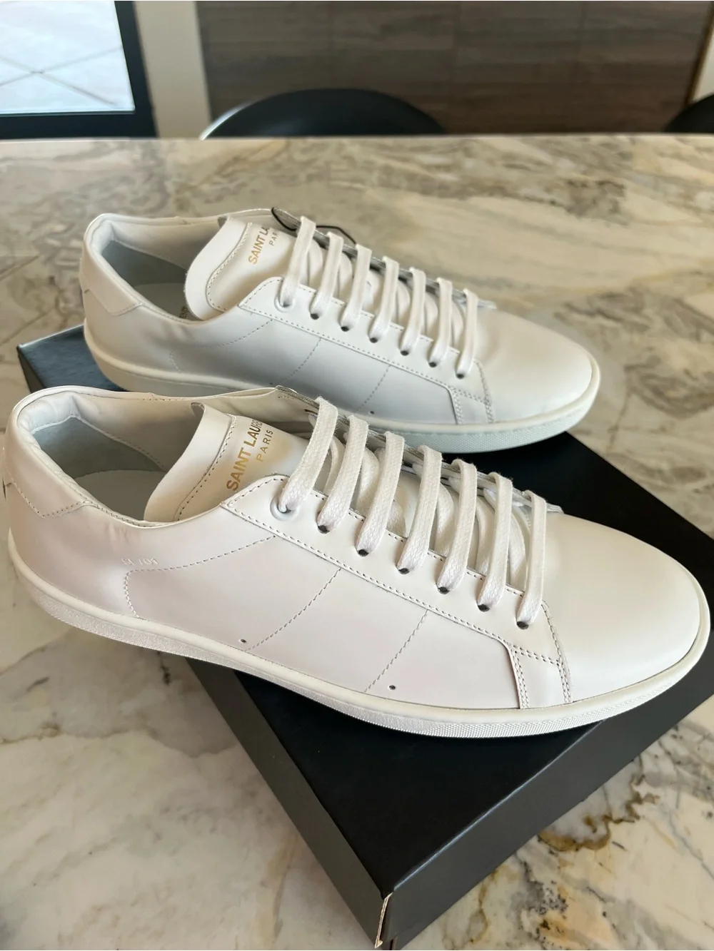 Saint Laurent Men’s White Leather Minimalist Low-Top Sneakers - Picture 2 of 5